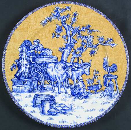 English Toile Blue Accent Dinner Plate