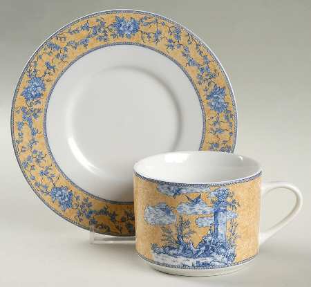 English Toile Blue Flat Cup & Saucer Set