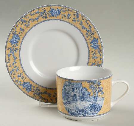 English Toile Blue Flat Cup & Saucer Set