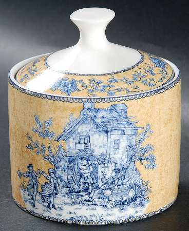 English Toile Blue Sugar Bowl & Lid