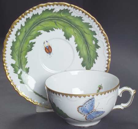 Green Leaf Flat Cup & Saucer Set