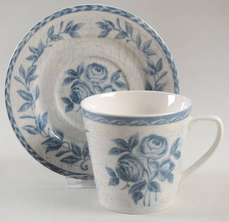 Colonial Rose Blue Flat Cup & Saucer Set