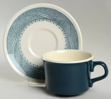 Currier & Ives Flat Cup & Saucer Set