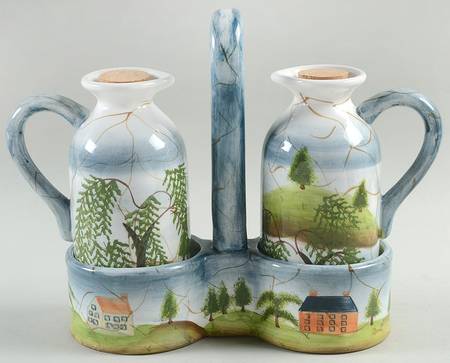 Porter's Village Oil & Vinegar with Cork Stoppers and Handled Tray