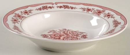 Floral Toile Cranberry Rim Soup Bowl