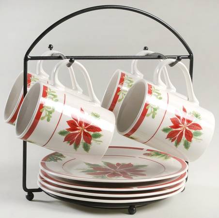 Holiday Floral Metal Holder for 9pc Set-Holds 4ea Mugm1&Spdm3