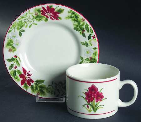 Holiday Floral Flat Cup & Saucer Set