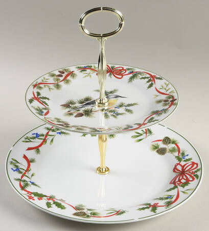 Christmas Woodland 6 5/8"-10"  2 Tiered Serving Tray (Dp, Sp) HC