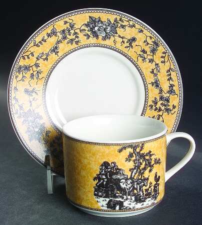 English Toile Black Flat Cup & Saucer Set