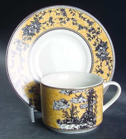 English Toile Black Flat Cup & Saucer Set