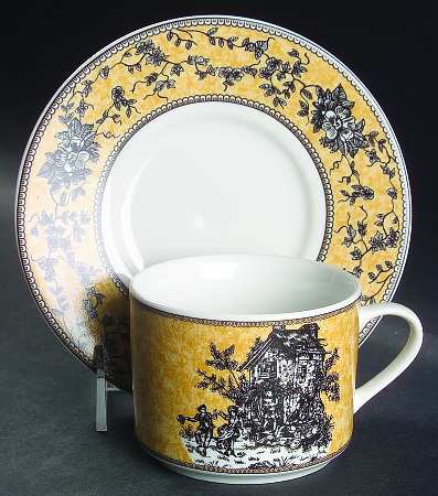 English Toile Black Flat Cup & Saucer Set