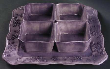 Floral Jardin Lavender (Square, Scalloped) Relish Dish with 5-Piece Tray & 4 Inserts