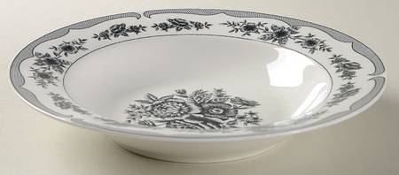 Floral Toile Black Rim Soup Bowl