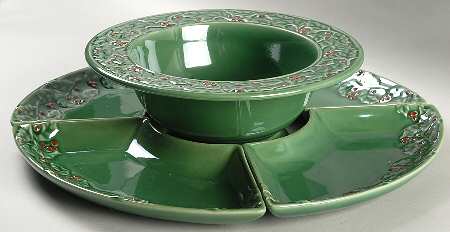 Holly Berry (5 Pc) Chip & Dip Set (4 Sides,1ftd 10" Dip Bowl)