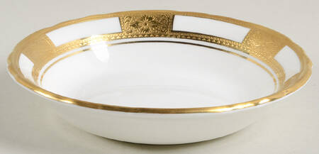 Empress White (Gold Encrusted, Smooth Or Scalloped) Fruit/Dessert (Sauce) Bowl