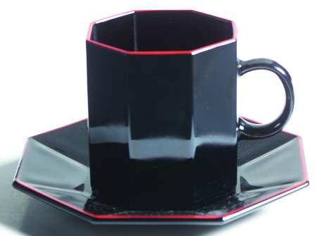Shanghai (Red Trim) Flat Cup & Saucer Set