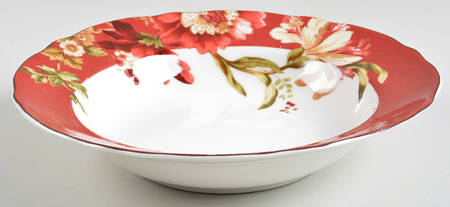 Summer Botanical Lutece Fleur Rouge Large Rim Soup Bowl