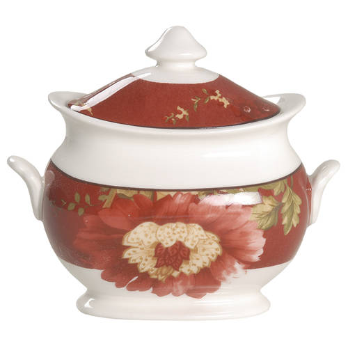 Summer Botanical Lutece Fleur Rouge Sugar Bowl & Lid by 222 Fifth (PTS)