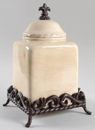 Tuscan Countryside Cream Large Canister W/Metal Base