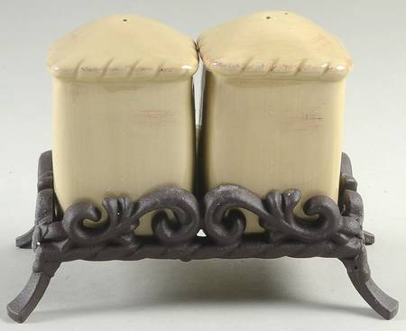 Tuscan Countryside Cream Salt & Pepper w/Metal Stand