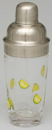 Lemon Collection, The Glass Cocktail Shaker & Metal Lid w/Strainer