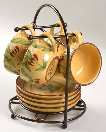 Margaux 9 Piece Espresso Set, 4 Cup & Saucer with Metal Ra