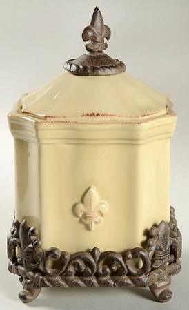 Fleur De Lis Cream Small Canister with Metal Base
