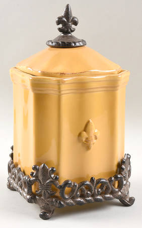 Fleur de Lis Yellow Medium Canister with Metal Base