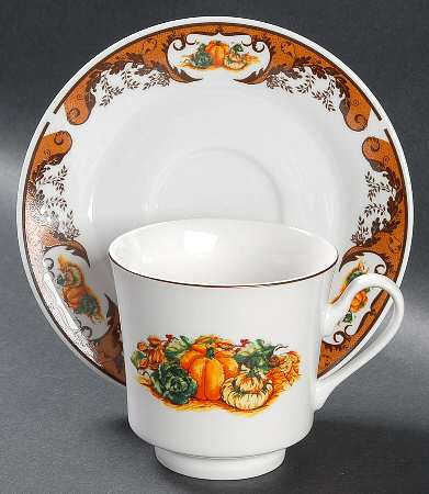 Pumpkin Harvest Footed Cup & Saucer Set