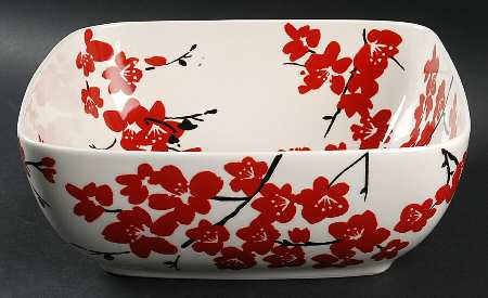Mia Blossoms Red (Soft Square) 9" Square Salad Serving Bowl