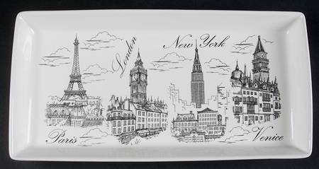 City Scenes Black 13" Rectangular Tray