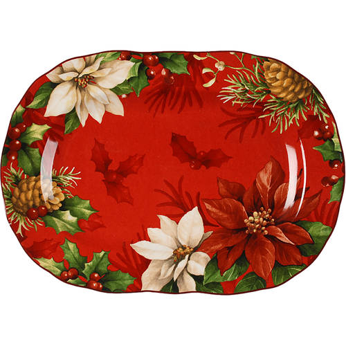Poinsettia Holly 14" Oval Serving Platter by 222 Fifth (PTS)