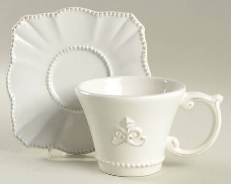 Fleur de Lys White Flat Cup & Saucer Set