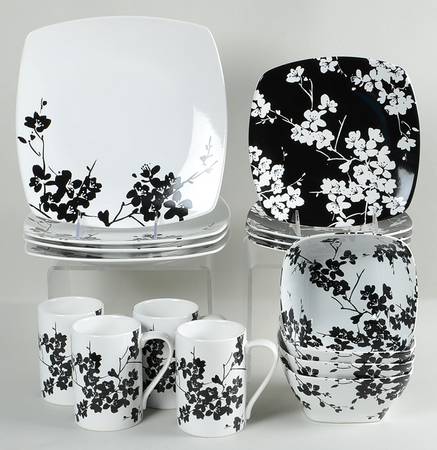 Mia Blossoms Black 16 Piece Set