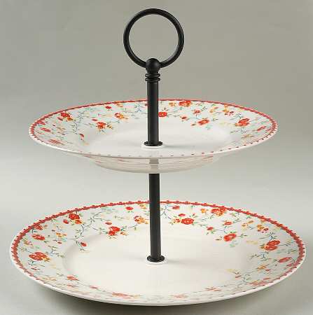 Andrea Red 2 Tiered Serving Tray (Dinner & Salad Plate)