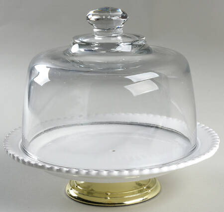 Bianca Bead 6 1/2"-7 1/2" Footed Cheese Plate w/ Glass Dome HC