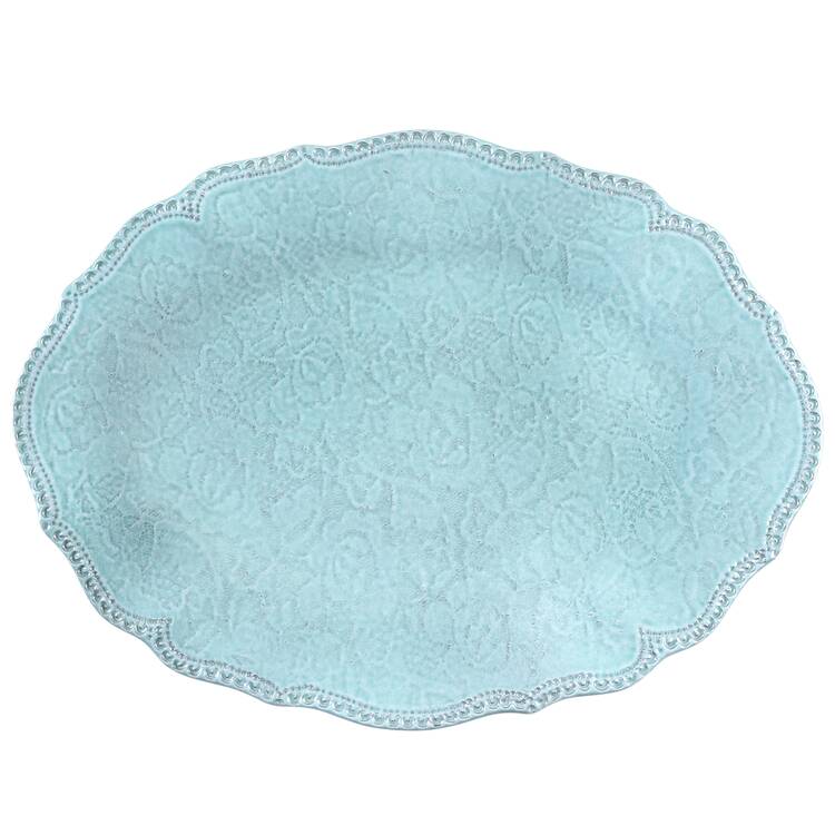 Merletto Aqua 13" Oval Serving Platter