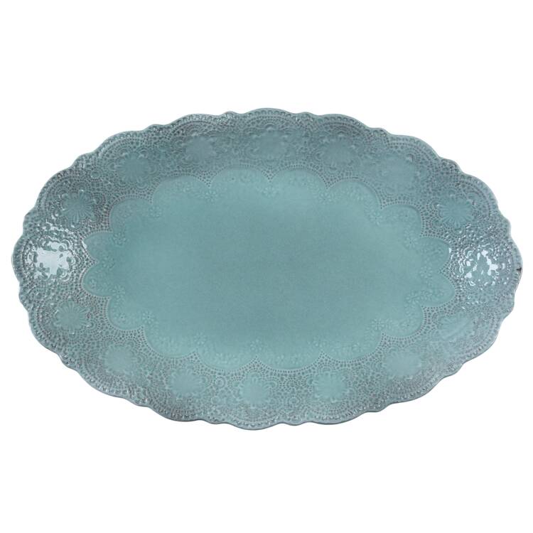 Merletto Aqua 18" Oval Serving Bowl