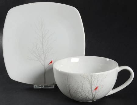 Winter Cardinal Soup Mug & Square Plate Set