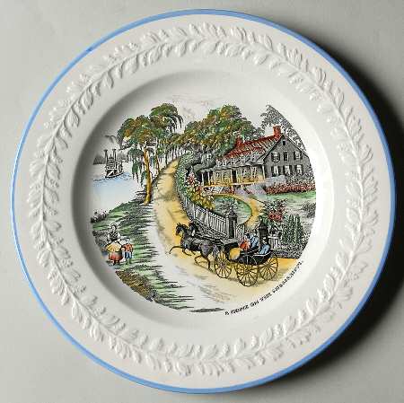 Currier &amp; Ives (Raised Border, Blue Trim) by Adams China