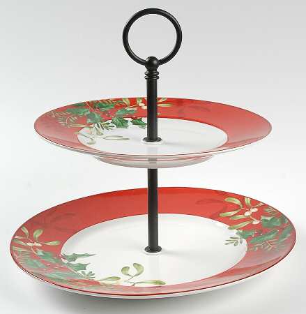 Christmas Foliage 2 Tiered Serving Tray (Dinner & Salad Plate)