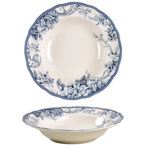 Adelaide Blue and White Large Rim Soup Bowl - Set of 4