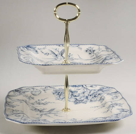 Adelaide Blue and White 6 5/8"-10"  2 Tiered Serving Tray (Dp, Sp) HC