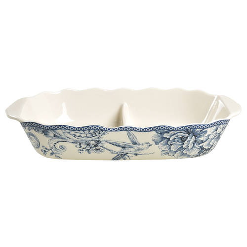 Adelaide Blue and White 11" Oval Divided Vegetable Bowl
