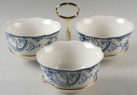 Adelaide Blue and White 7" x 12" 3-Part Relish & Metal Stand (CERC) HC