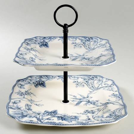 Adelaide Blue and White 2 Tiered Serving Tray (Square Dinner&Salad Plate)