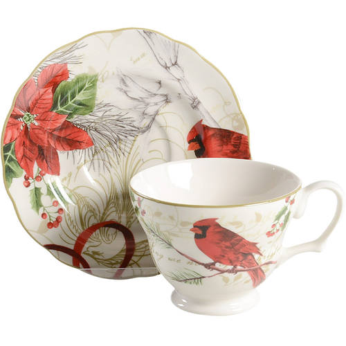 Holiday Wishes Footed Cup & Saucer Set