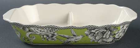 Adelaide Green and White 11" Oval Divided Vegetable Bowl