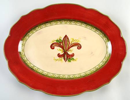 Fleur De Lis Holiday 16" Oval Serving Platter