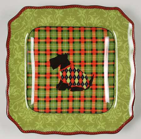 Christmas Scotty Argyle Square Salad Plate